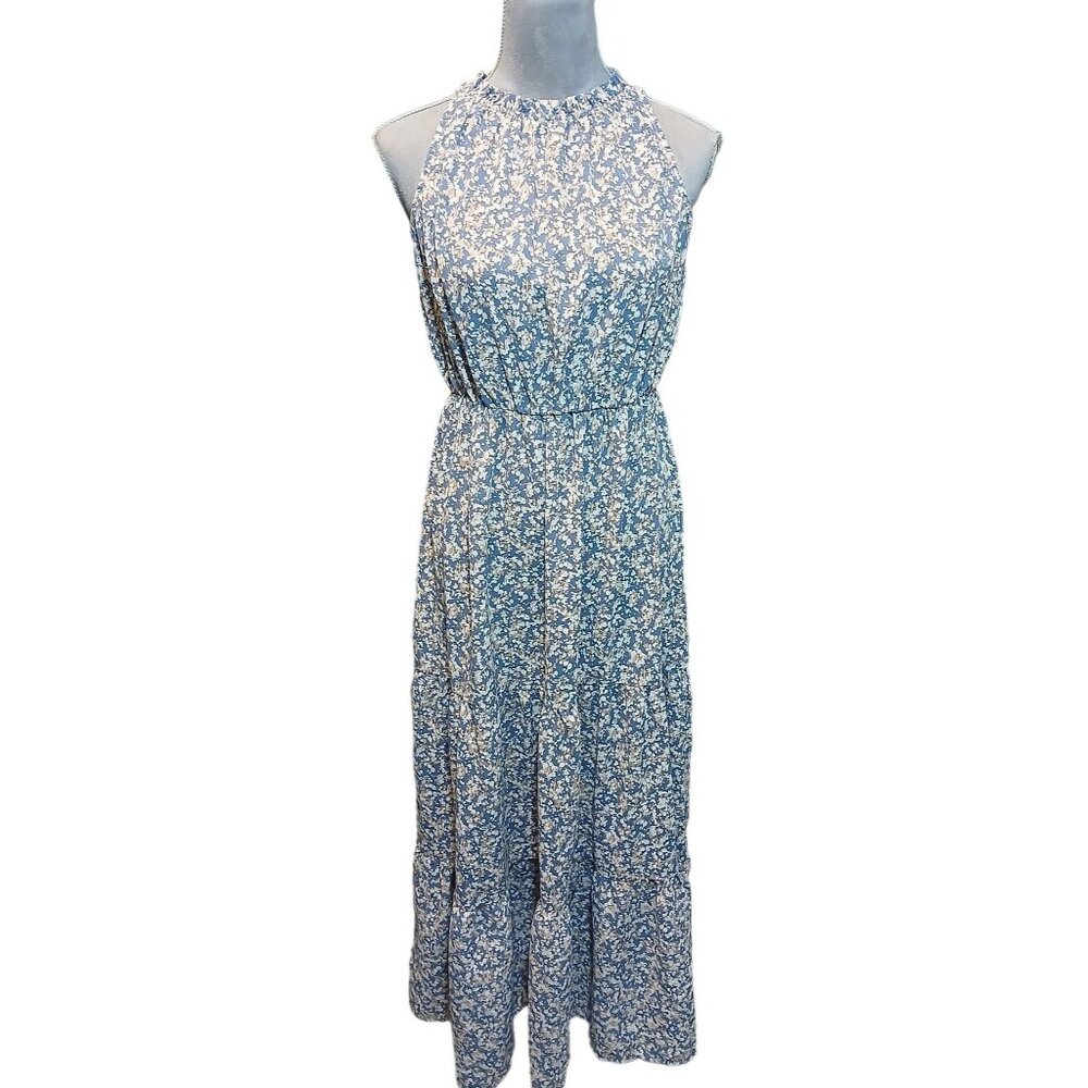 Cottage Core Ditsy Floral Prairie Dress Tiered Ruffle Sleeveless Womens Small